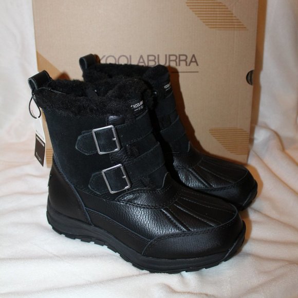 NIB UGG KOOLABURRRA WOMEN'S IMREE BLACK‎ LEATHER SNOW WINTER MOTO BOOTS 6 - Picture 1 of 8